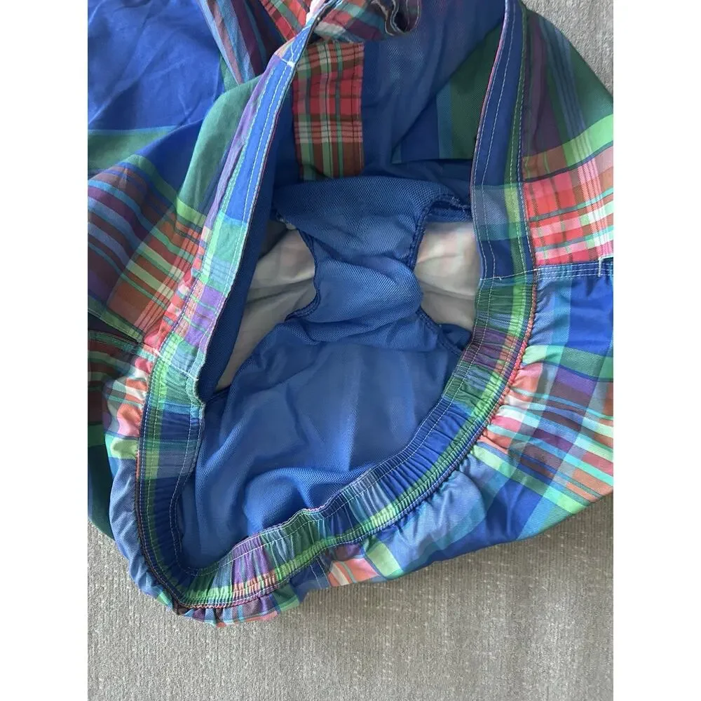 Mens Chaps Plaid Swimsuit Swim Trunks Blue Green Blue Lined With Pockets XL